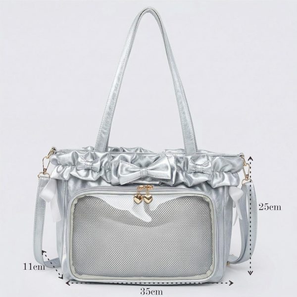 Large Pink Kawaii Y2K Ita Backpack with Clear Window for Plushies and Pins — ita backpack detail view