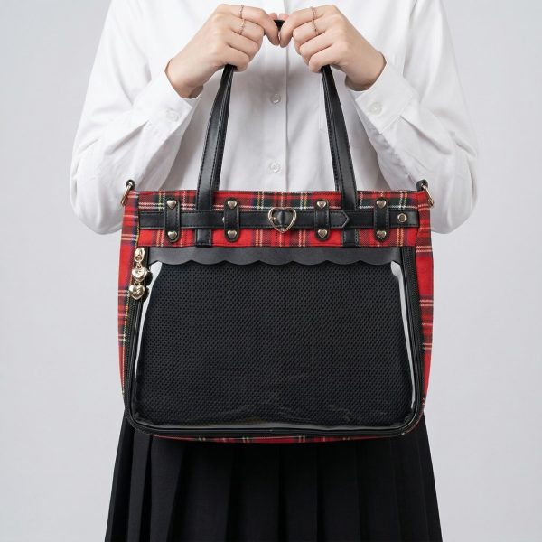 Large Pink Kawaii Y2K Ita Handbag with Clear Window for Pin Display — ita bag detail view