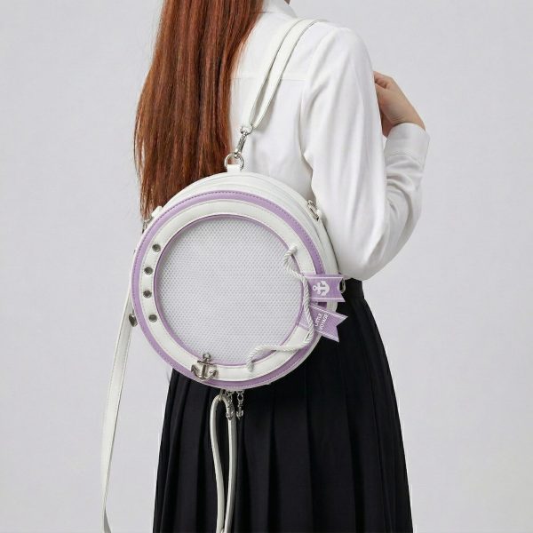Large Purple Kawaii Y2K Ita Backpack with Clear Window for Pin Display — ita backpack detail view