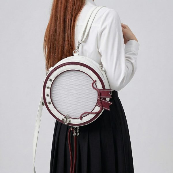 Large Purple Kawaii Y2K Ita Backpack with Clear Window for Pin Display — ita backpack detail view