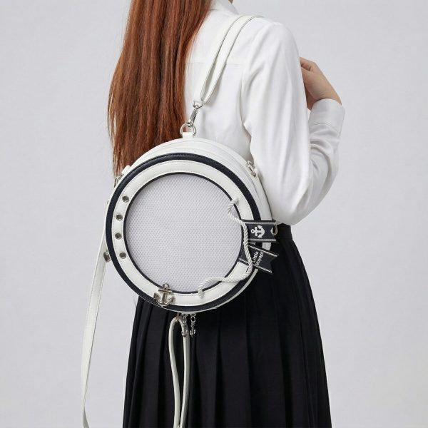 Large Purple Kawaii Y2K Ita Backpack with Clear Window for Pin Display — ita backpack detail view