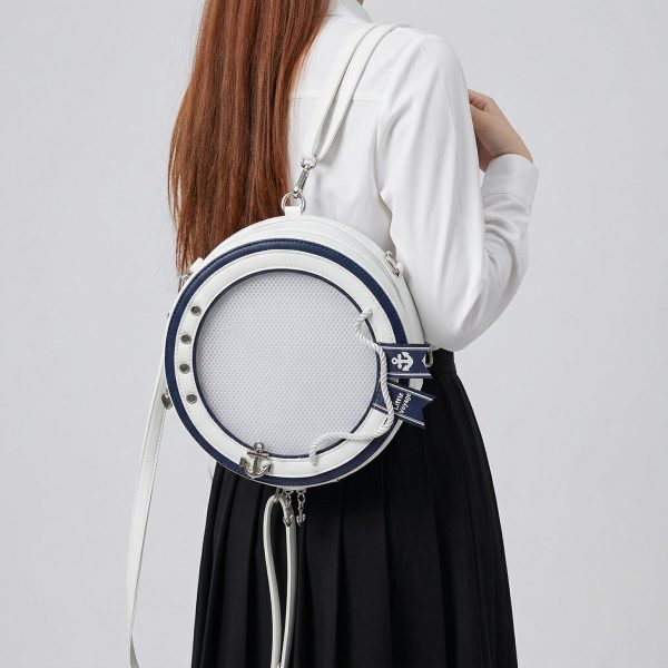 Large Purple Kawaii Y2K Ita Backpack with Clear Window for Pin Display — ita backpack detail view