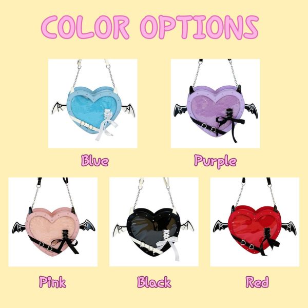 Large Red Kawaii Ita Bag with Clear Window for Pin Display — ita bag detail view