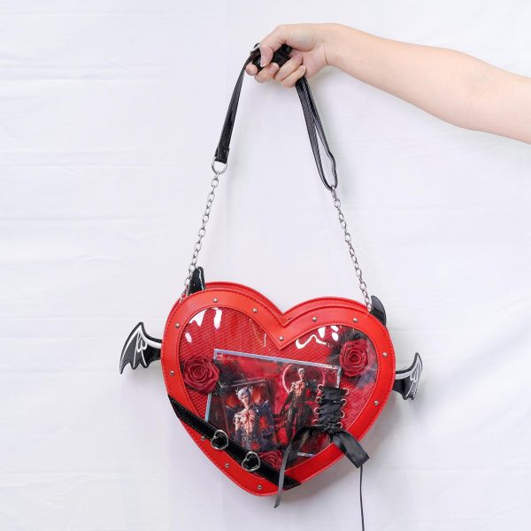 Large Red Kawaii Ita Bag with Clear Window for Pin Display — ita bag detail view
