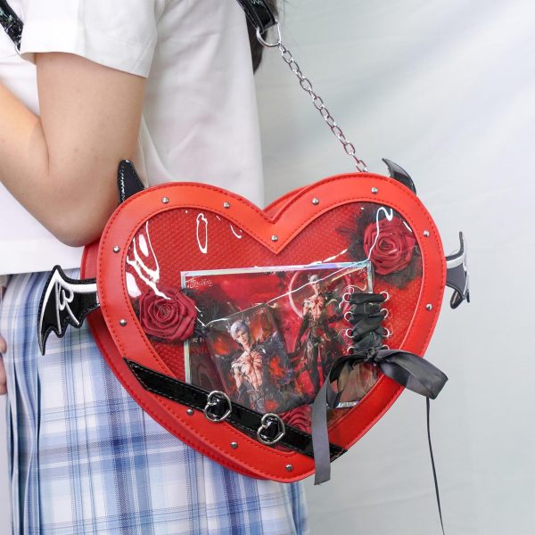 Large Red Kawaii Ita Bag with Clear Window for Pin Display — ita bag with clear display window