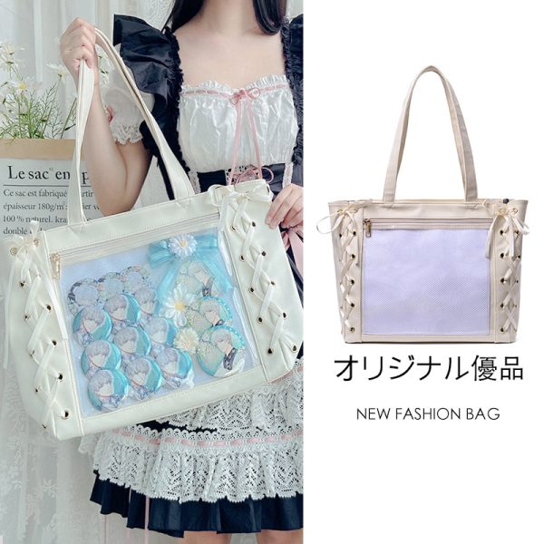 Large Ribbon Ita Tote Bag — ita tote bag with clear display window