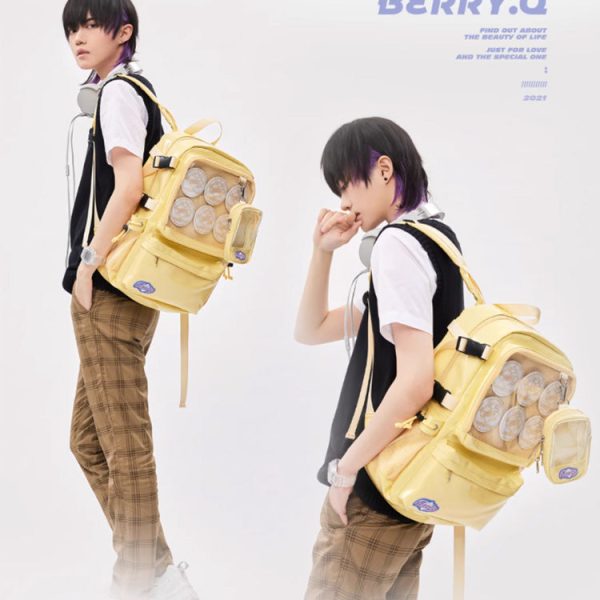 Large Silver Ita Backpack with Clear Window for Plushies and Pins — ita backpack detail view