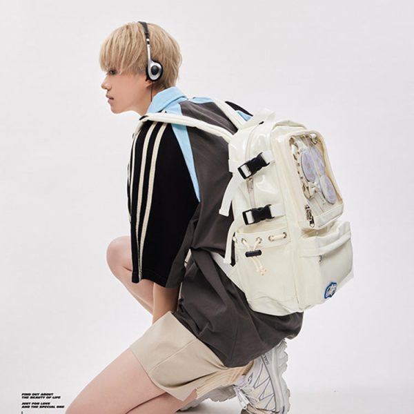 Large Silver Ita Backpack with Clear Window for Plushies and Pins — ita backpack detail view