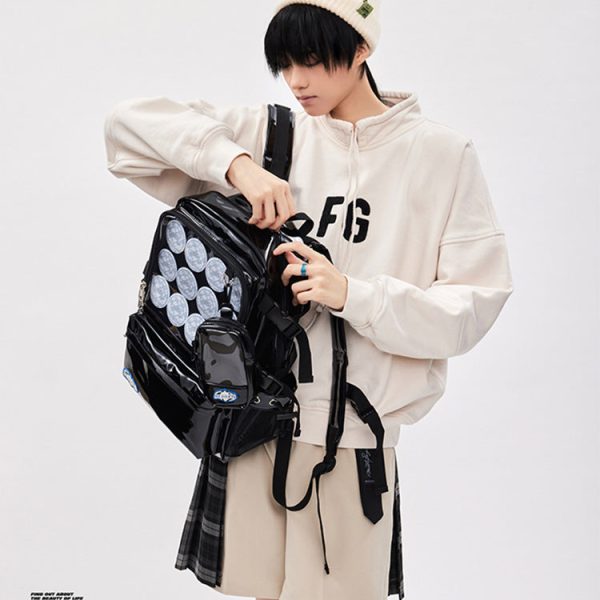 Large Silver Ita Backpack with Clear Window for Plushies and Pins — ita backpack detail view
