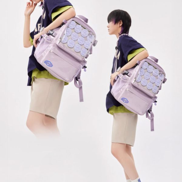 Large Silver Ita Backpack with Clear Window for Plushies and Pins — ita backpack detail view