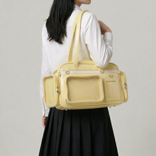 Large Silver Kawaii Y2K Ita Backpack with Clear Window for Photocards and Pins — ita backpack detail view