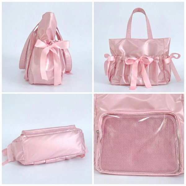 Large Silver Kawaii Y2K Ita Backpack with Clear Window for Pin Display — ita backpack detail view