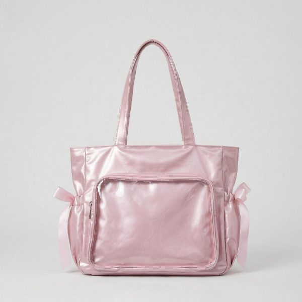 Large Silver Kawaii Y2K Ita Backpack with Clear Window for Pin Display — ita backpack detail view