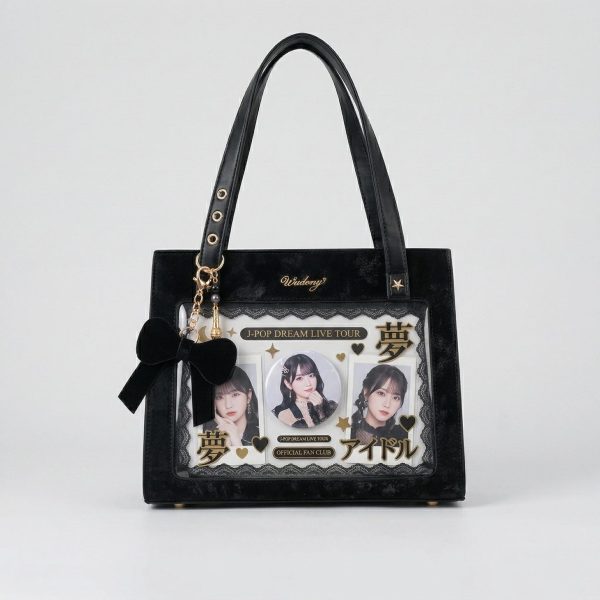 Large Silver Kawaii Y2K Ita Backpack with Clear Window for Plushies and Pins — ita backpack detail view