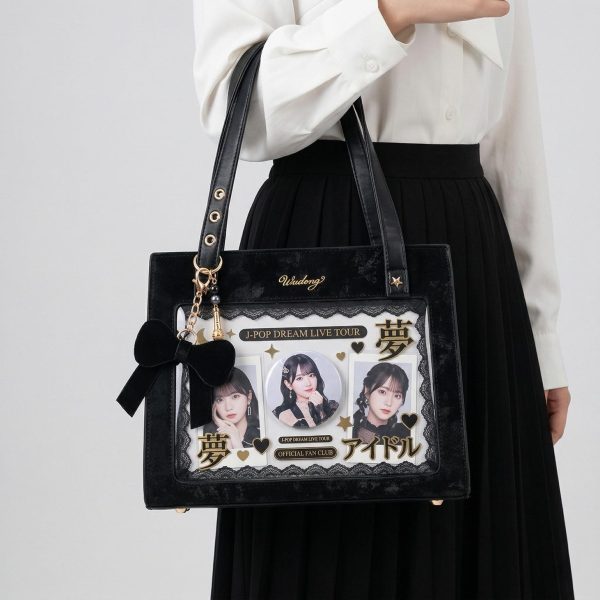 Large Silver Kawaii Y2K Ita Backpack with Clear Window for Plushies and Pins — ita backpack detail view