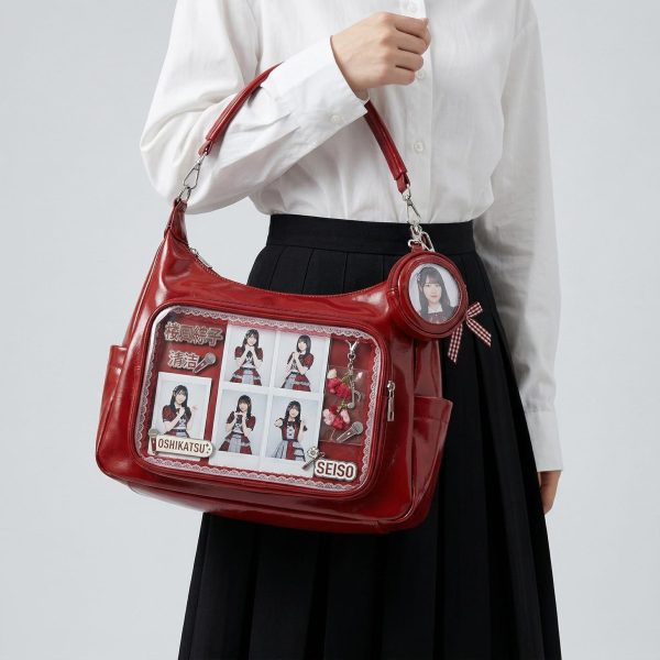 Large Silver Kawaii Y2K Ita Backpack with Clear Window for Plushies and Pins — ita backpack detail view