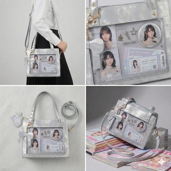 Large Silver Kawaii Y2K Ita Backpack with Clear Window for Plushies and Pins — ita backpack detail view