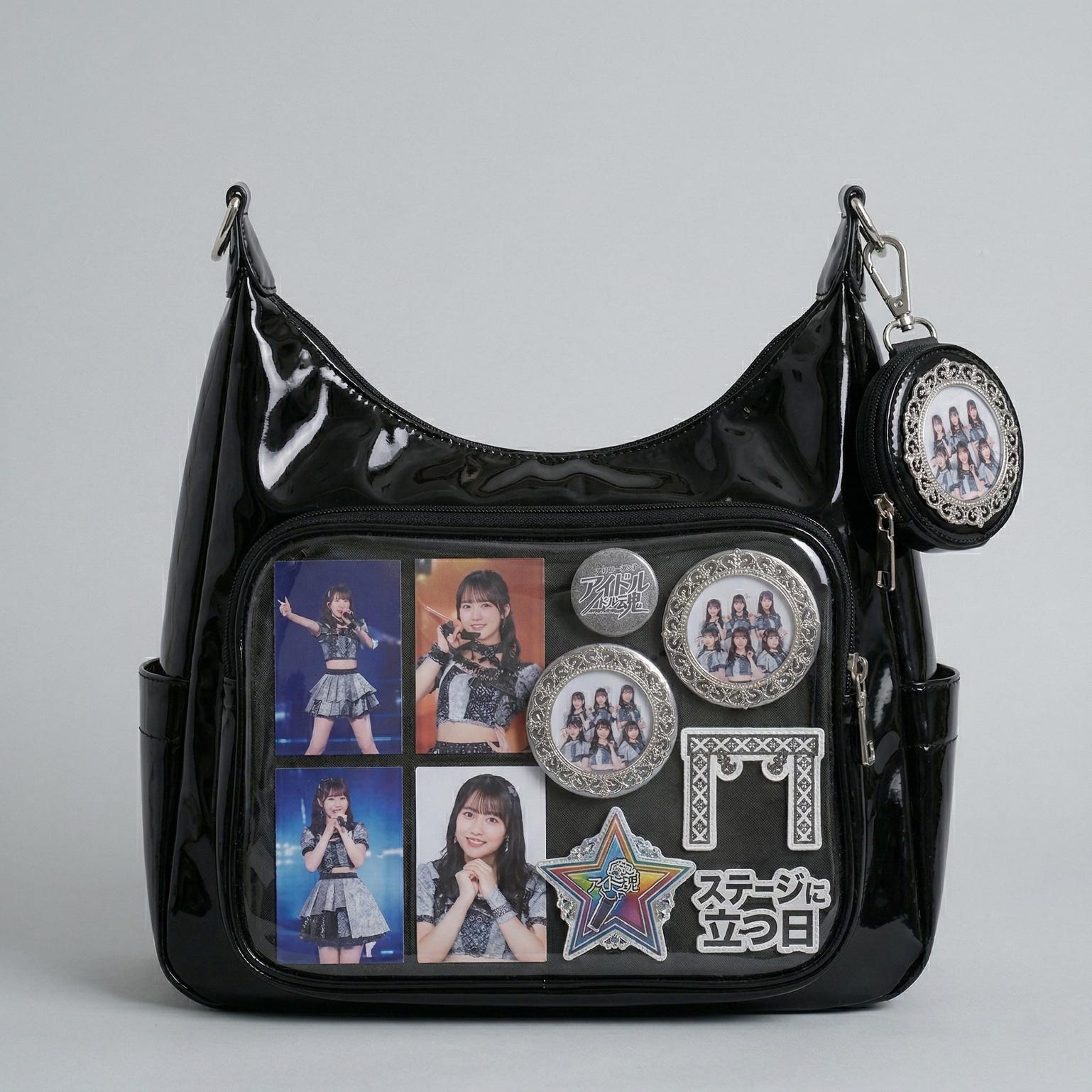 Large Silver Kawaii Y2K Ita Backpack with Clear Window for Plushies and Pins Large Silver Kawaii Y2K Ita Backpack with Clear Window for Plushies and Pins — ita backpack detail view