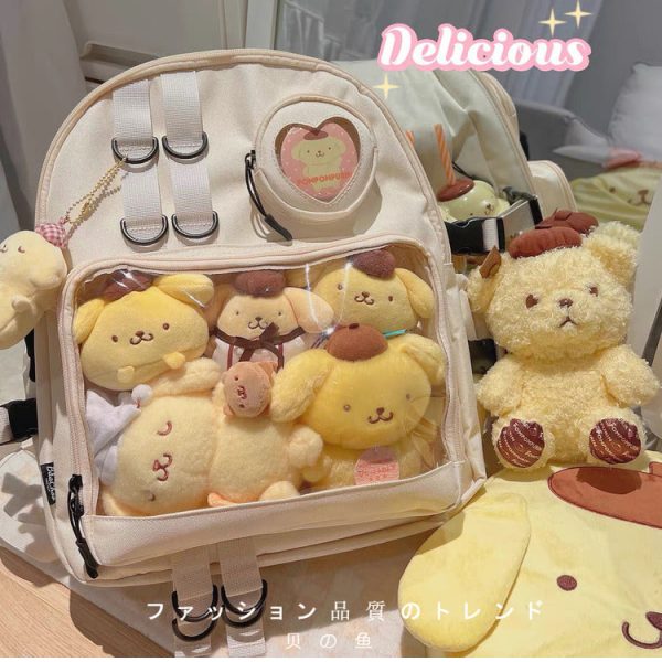 Large White Kawaii Ita Backpack with Clear Window for Pin Display — ita backpack detail view