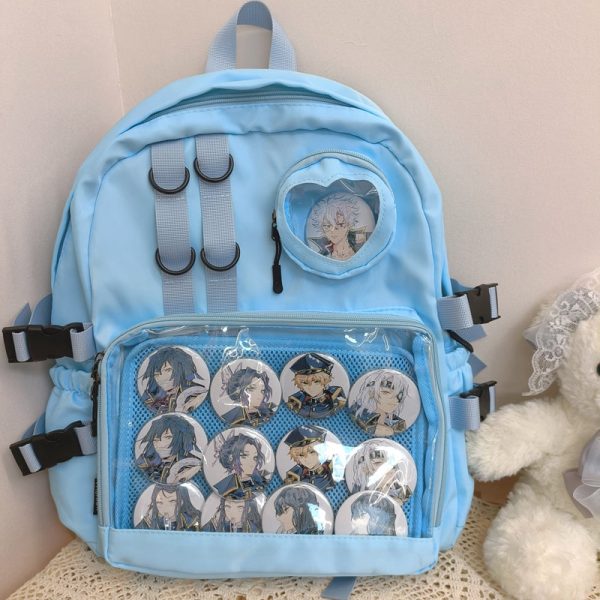 Large White Kawaii Ita Backpack with Clear Window for Pin Display — ita backpack detail view