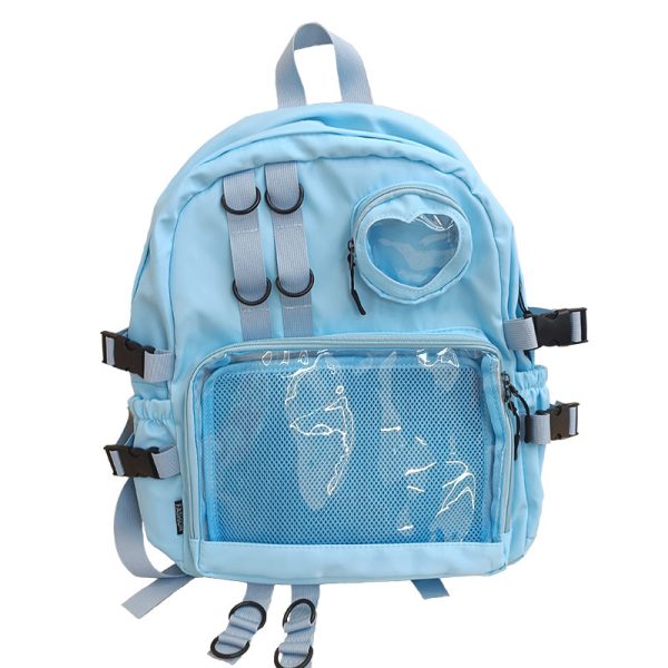 Large White Kawaii Ita Backpack with Clear Window for Pin Display — ita backpack detail view