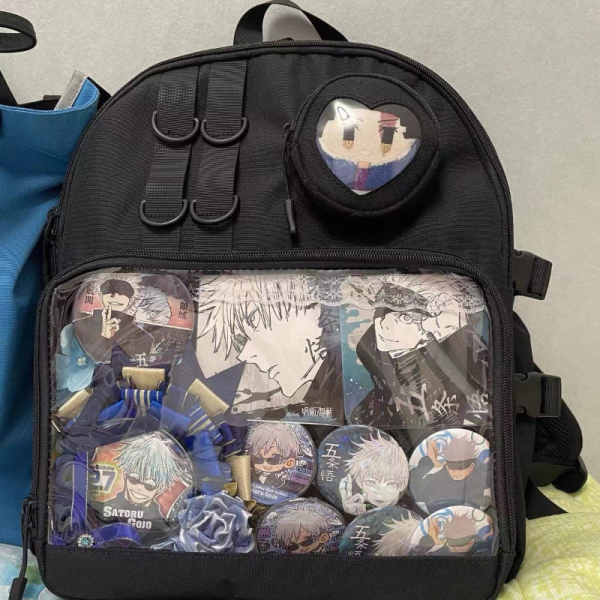 Large White Kawaii Ita Backpack with Clear Window for Pin Display — ita backpack detail view