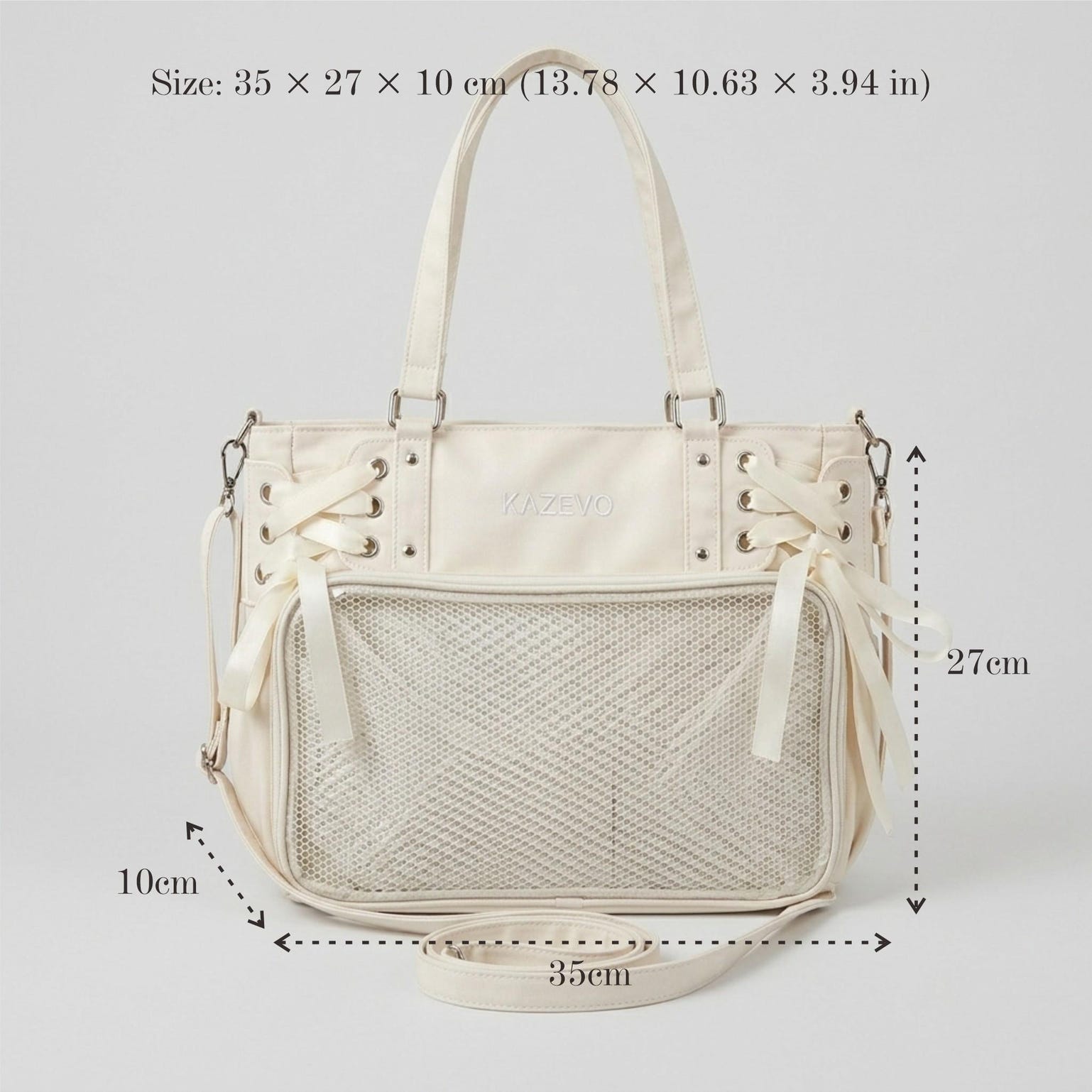 Large White Kawaii Y2K Ita Backpack with Clear Window for Plushies and Pins Large White Kawaii Y2K Ita Backpack with Clear Window for Plushies and Pins — ita backpack detail view