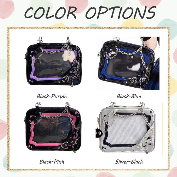 Large Y2K Gothic Convertible Ita Bag with Clear Window for Pin Display — ita bag detail view