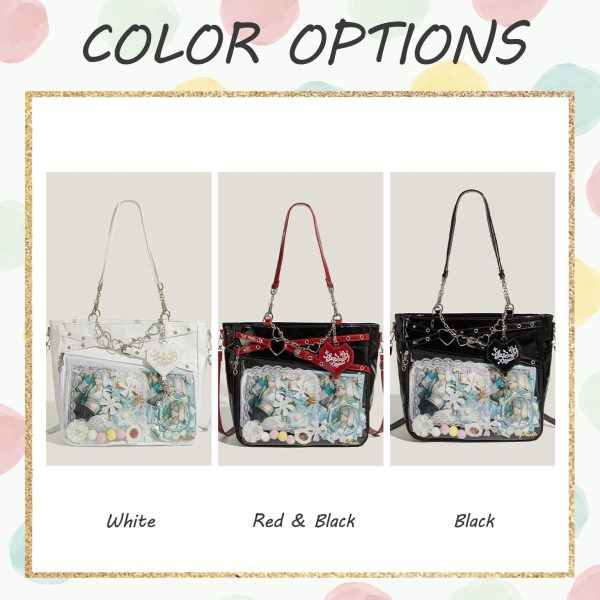 Large Y2K Gothic Ita Shoulder Bag with Clear Window for Pin Display — crossbody ita bag detail view