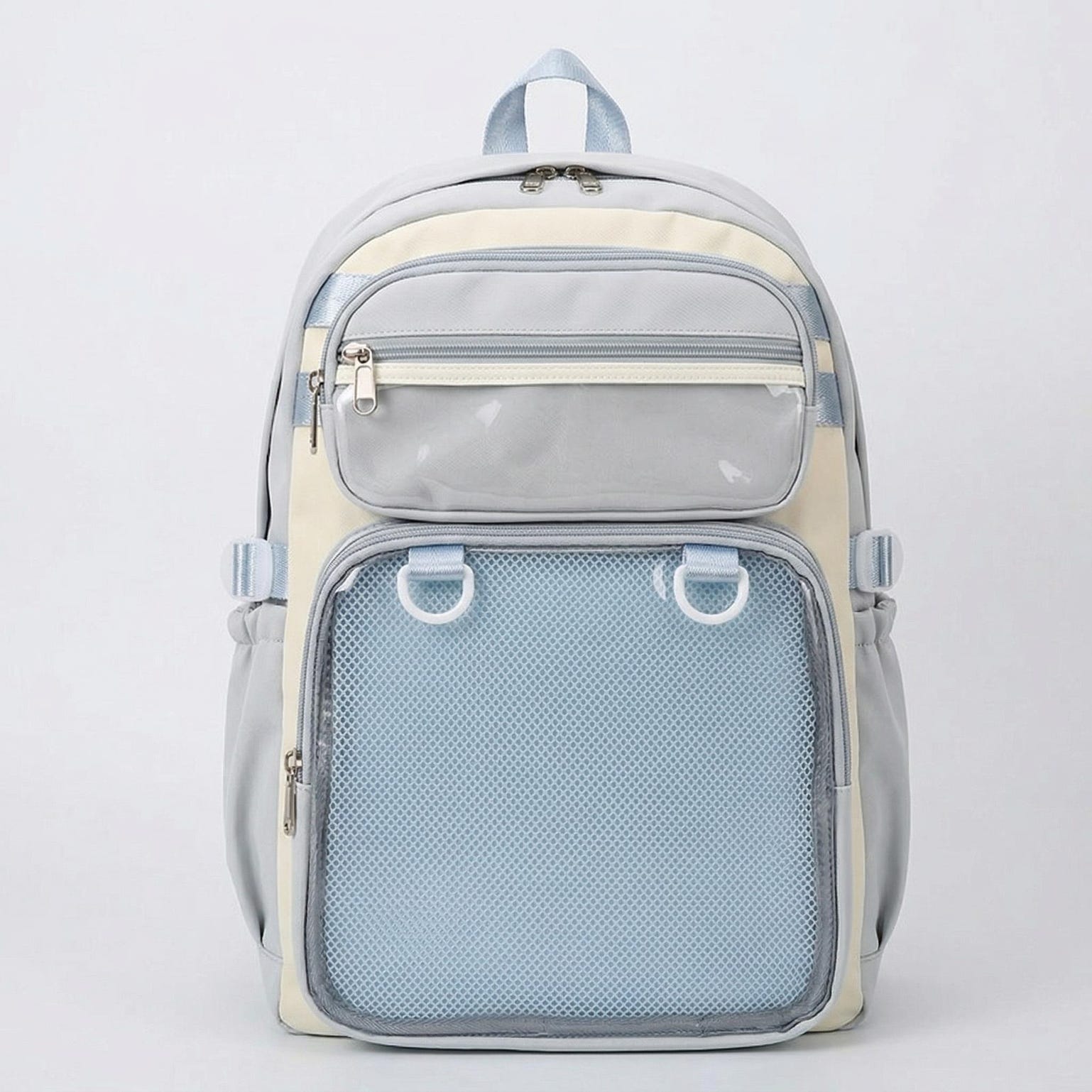 Large Yellow Kawaii Y2K Ita Backpack with Clear Window for Photocards and Pins Large Yellow Kawaii Y2K Ita Backpack with Clear Window for Photocards and Pins — ita backpack detail view