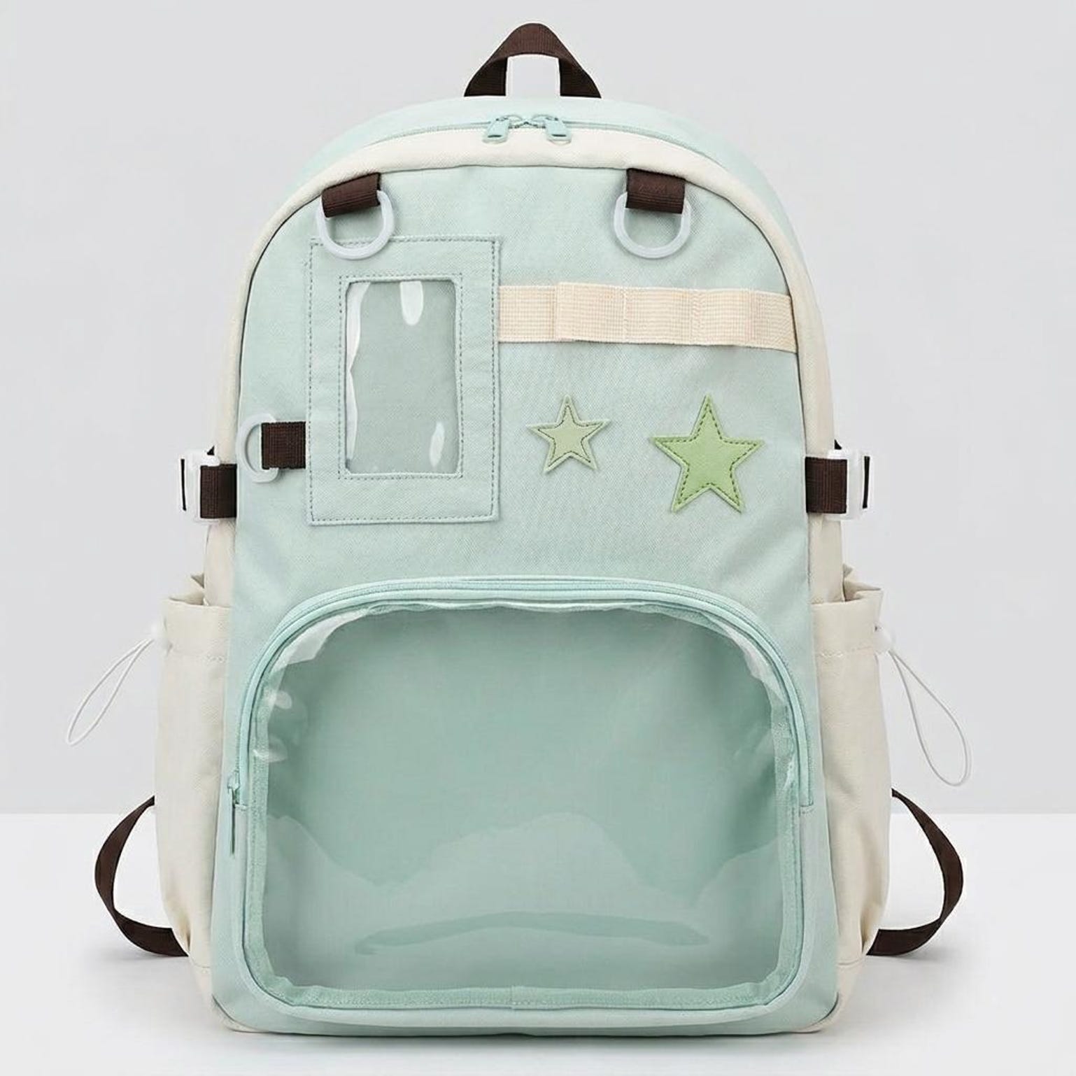 Large Yellow Kawaii Y2K Ita Backpack with Clear Window for Photocards and Pins Large Yellow Kawaii Y2K Ita Backpack with Clear Window for Photocards and Pins — ita backpack detail view