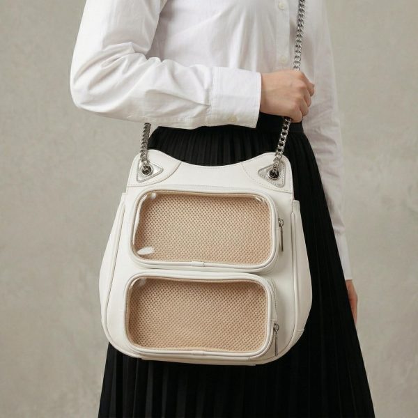 Large Yellow Kawaii Y2K Ita Backpack with Clear Window for Photocards and Pins — ita backpack detail view