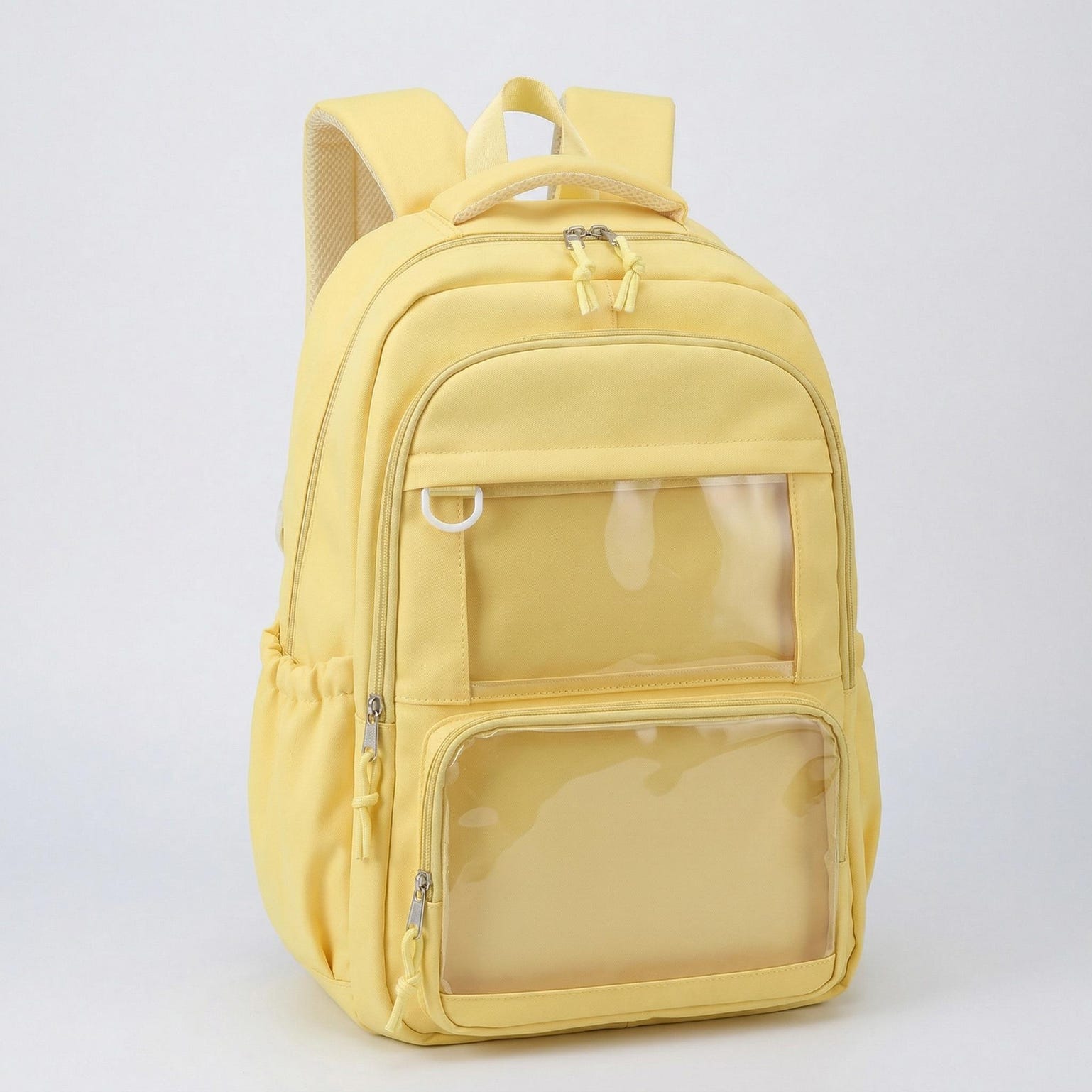 Large Yellow Kawaii Y2K Ita Backpack with Clear Window for Photocards and Pins Large Yellow Kawaii Y2K Ita Backpack with Clear Window for Photocards and Pins — ita backpack detail view