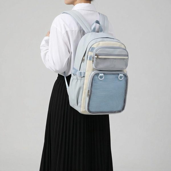 Large Yellow Kawaii Y2K Ita Backpack with Clear Window for Photocards and Pins — ita backpack detail view