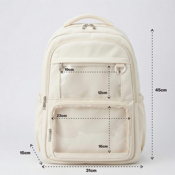 Large Yellow Kawaii Y2K Ita Backpack with Clear Window for Photocards and Pins — ita backpack detail view