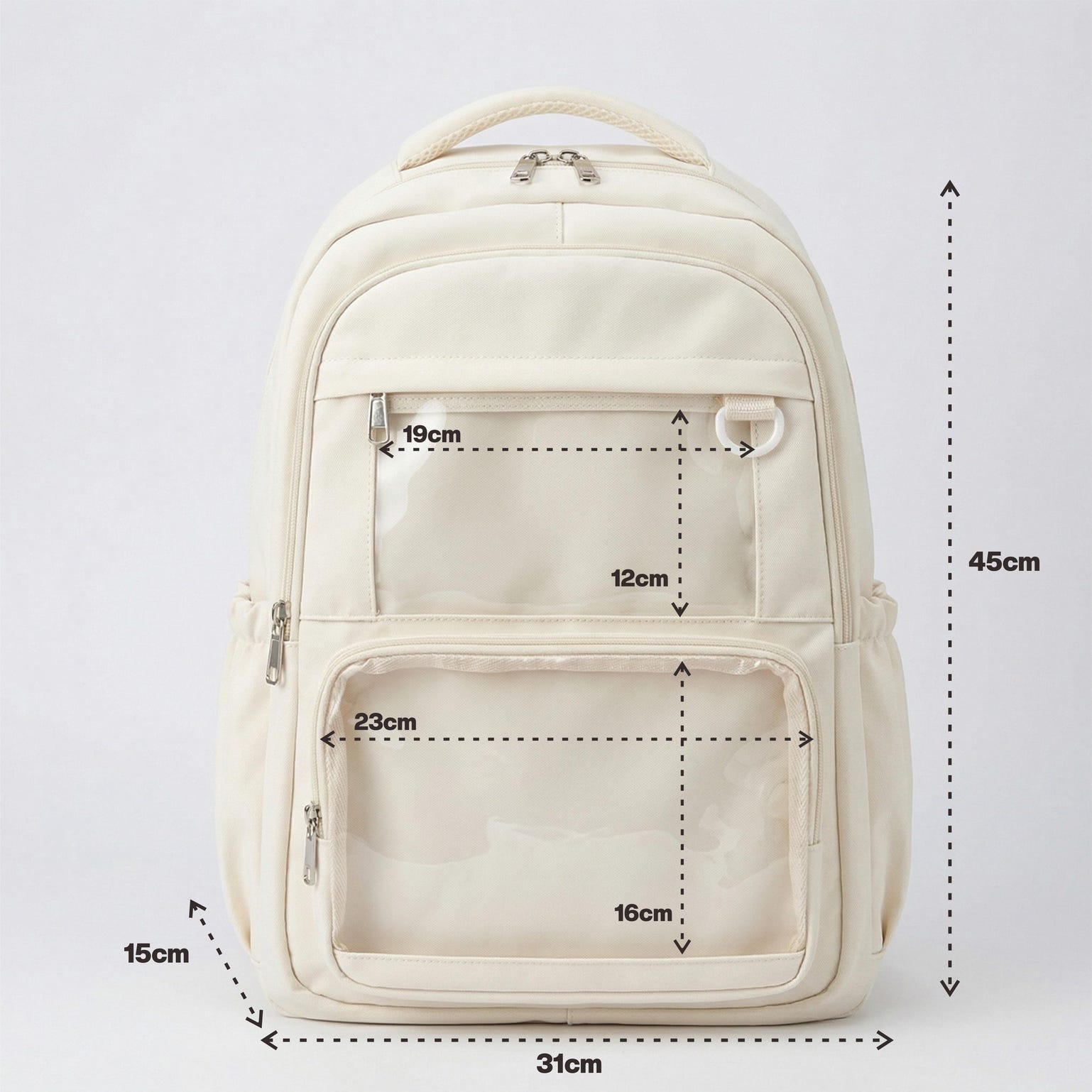 Large Yellow Kawaii Y2K Ita Backpack with Clear Window for Photocards and Pins Large Yellow Kawaii Y2K Ita Backpack with Clear Window for Photocards and Pins — ita backpack detail view
