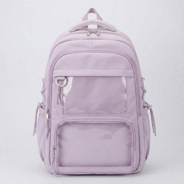 Large Yellow Kawaii Y2K Ita Backpack with Clear Window for Photocards and Pins — ita backpack detail view