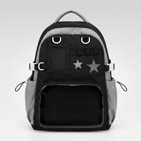 Large Yellow Kawaii Y2K Ita Backpack with Clear Window for Photocards and Pins — ita backpack detail view