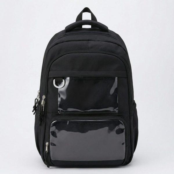 Large Yellow Kawaii Y2K Ita Backpack with Clear Window for Photocards and Pins — ita backpack detail view