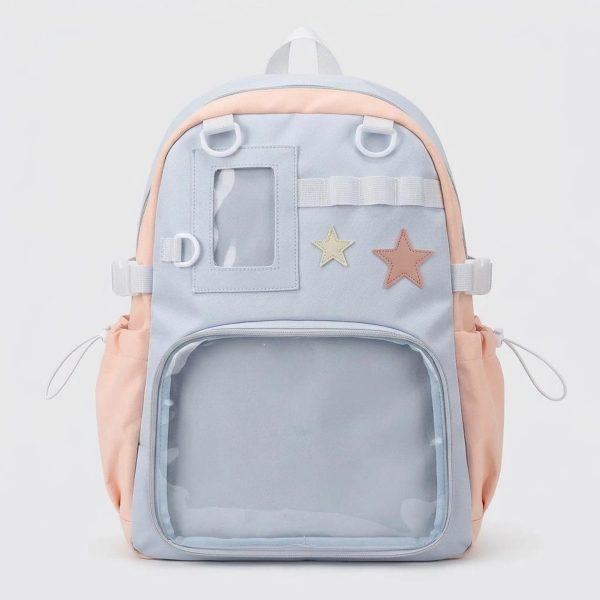 Large Yellow Kawaii Y2K Ita Backpack with Clear Window for Photocards and Pins — ita backpack detail view