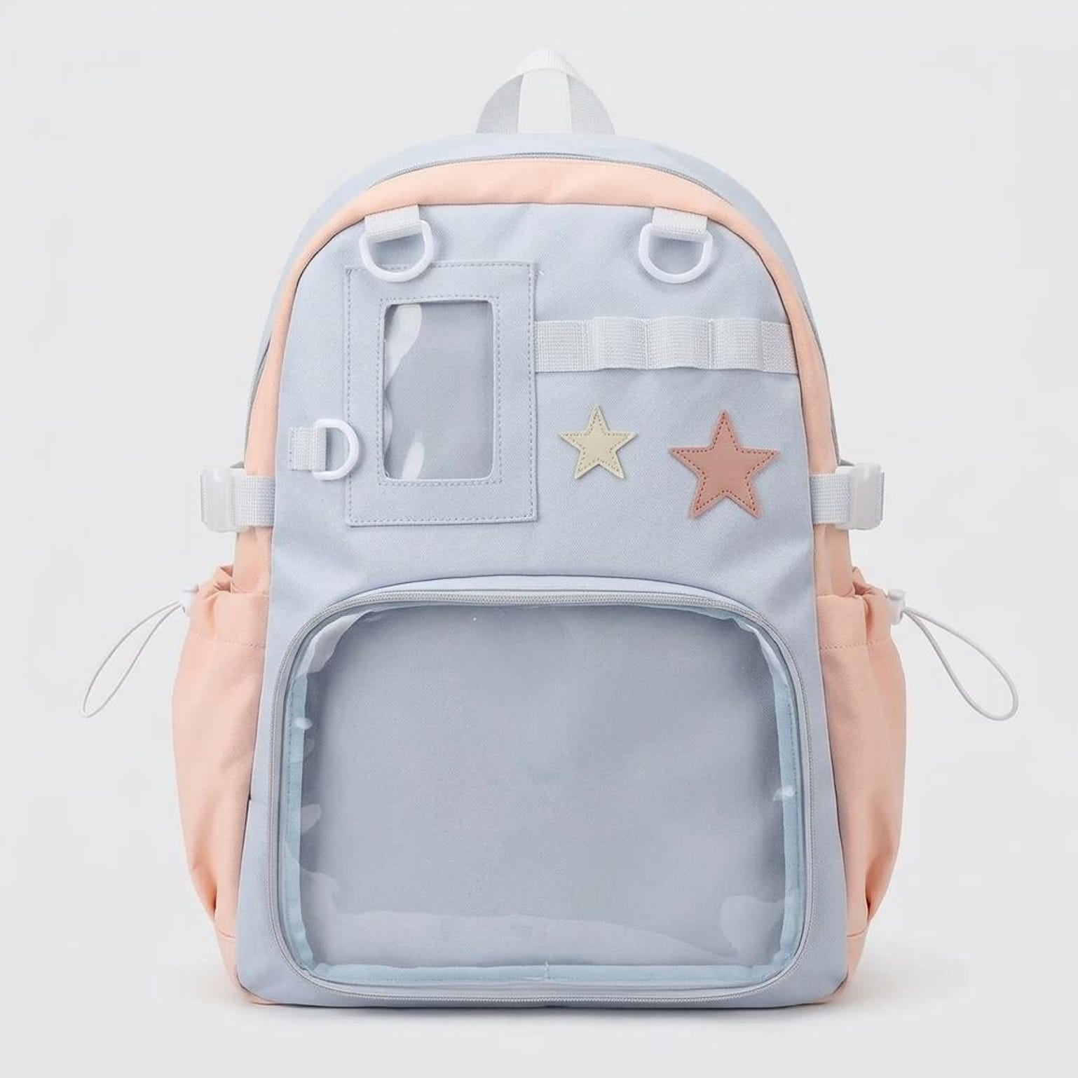 Large Yellow Kawaii Y2K Ita Backpack with Clear Window for Photocards and Pins Large Yellow Kawaii Y2K Ita Backpack with Clear Window for Photocards and Pins — ita backpack detail view