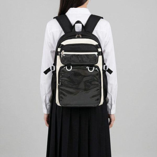 Large Yellow Kawaii Y2K Ita Backpack with Clear Window for Photocards and Pins — ita backpack detail view