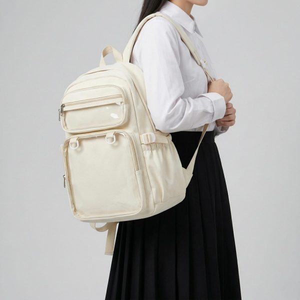 Large Yellow Kawaii Y2K Ita Backpack with Clear Window for Photocards and Pins — ita backpack detail view