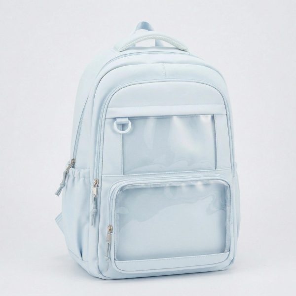 Large Yellow Kawaii Y2K Ita Backpack with Clear Window for Photocards and Pins — ita backpack detail view