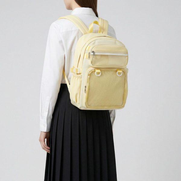 Large Yellow Kawaii Y2K Ita Backpack with Clear Window for Photocards and Pins — ita backpack detail view
