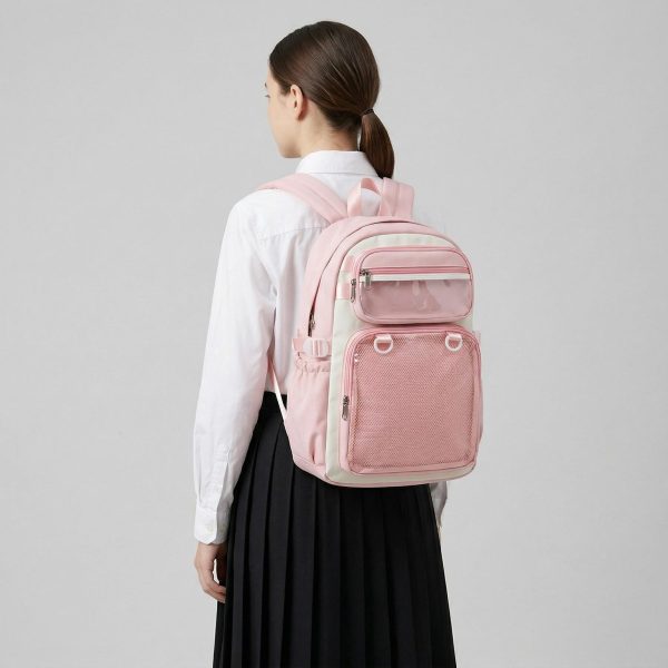 Large Yellow Kawaii Y2K Ita Backpack with Clear Window for Photocards and Pins — ita backpack detail view