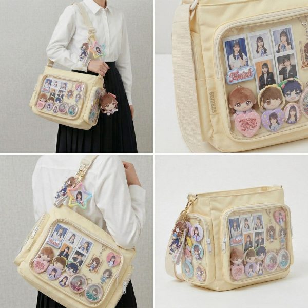 Large Yellow Kawaii Y2K Ita Backpack with Clear Window for Pin Display — ita backpack detail view