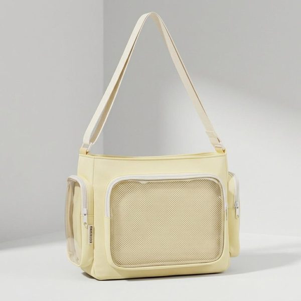 Large Yellow Kawaii Y2K Ita Backpack with Clear Window for Pin Display — ita backpack detail view