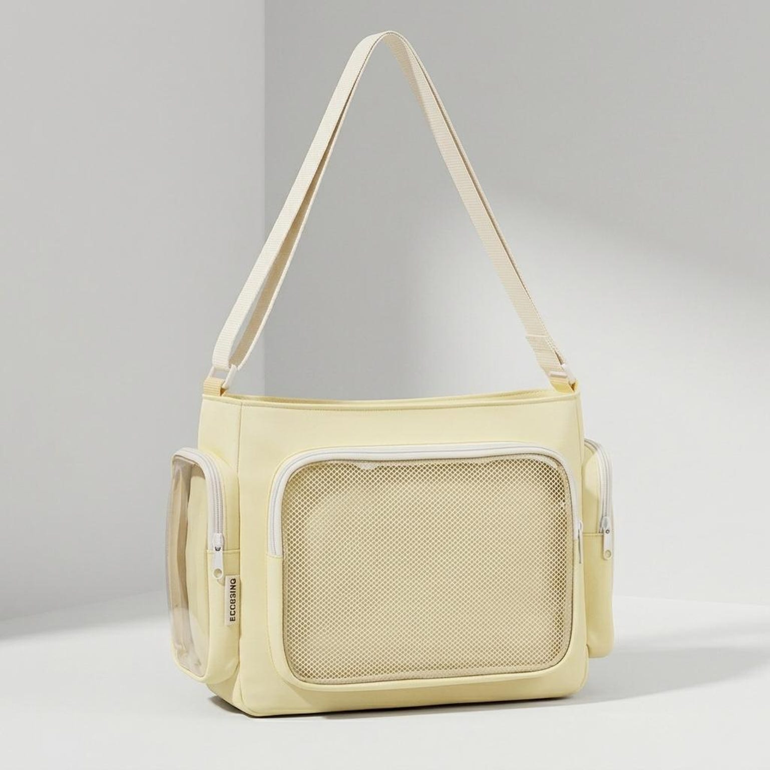 Large Yellow Kawaii Y2K Ita Backpack with Clear Window for Pin Display Large Yellow Kawaii Y2K Ita Backpack with Clear Window for Pin Display — ita backpack detail view