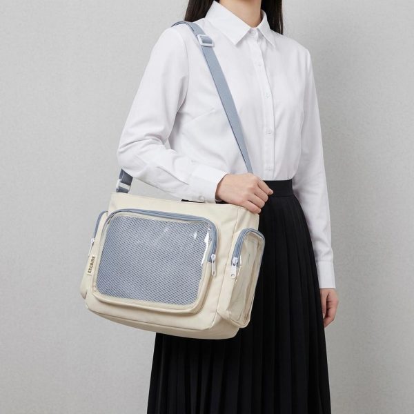 Large Yellow Kawaii Y2K Ita Backpack with Clear Window for Pin Display — ita backpack detail view